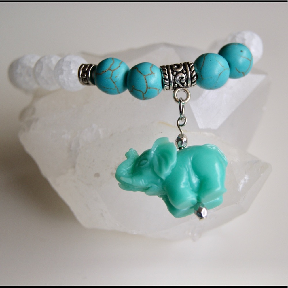 Teal Howlite Elephant Mala Bracelet